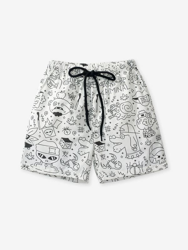 Little Maven Kid Boys Graffiti Print Cotton Casual Shorts