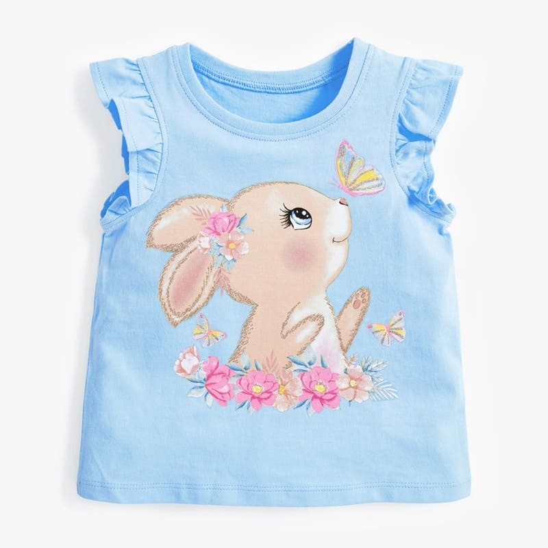 Little Maven Kid Girls Cute Rabbit Pattern Cotton Sleeveless Tee