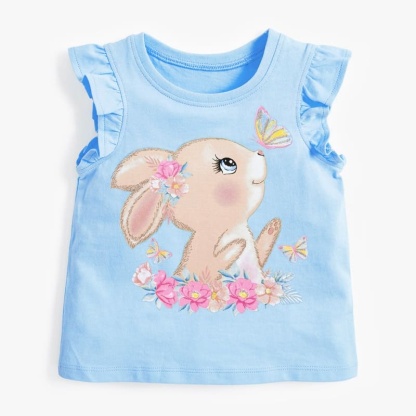 Little Maven Kid Girls Cute Rabbit Pattern Cotton Sleeveless Tee