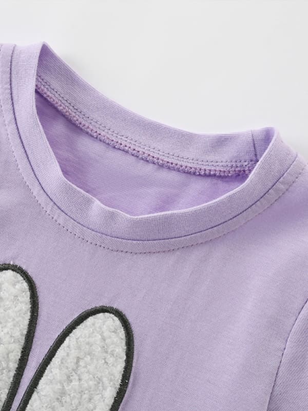 Little Maven Kid Girls Rabbit Pattern Ruffled Pleated Cotton Tee Set