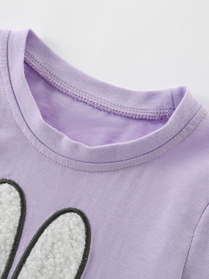 Little Maven Kid Girls Rabbit Pattern Ruffled Pleated Cotton Tee Set