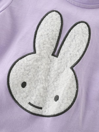 Little Maven Kid Girls Rabbit Pattern Ruffled Pleated Cotton Tee Set