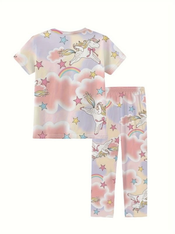 Little Maven Toddler & Kids Cute White Horse Star Print Cartoon Pajama Set