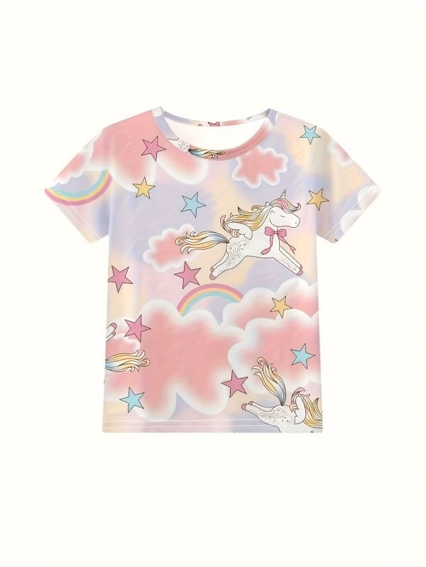 Little Maven Toddler & Kids Cute White Horse Star Print Cartoon Pajama Set