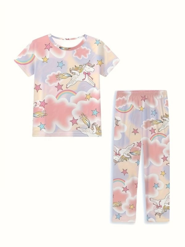 Little Maven Toddler & KidsCute White Horse Star Print Cartoon Pajama