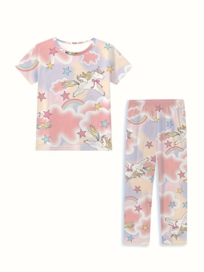 Little Maven Toddler & Kids Cute White Horse Star Print Cartoon Pajama Set