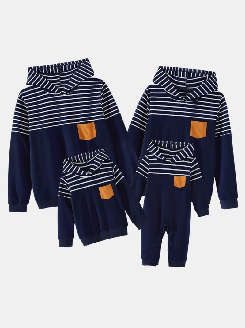 Matching Family Striped Long-sleeved Hooded Parent-child Sweatshirt
