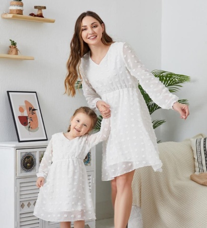 Mommy and Me Chiffon Long Sleeve V-Neck Tunic Dress