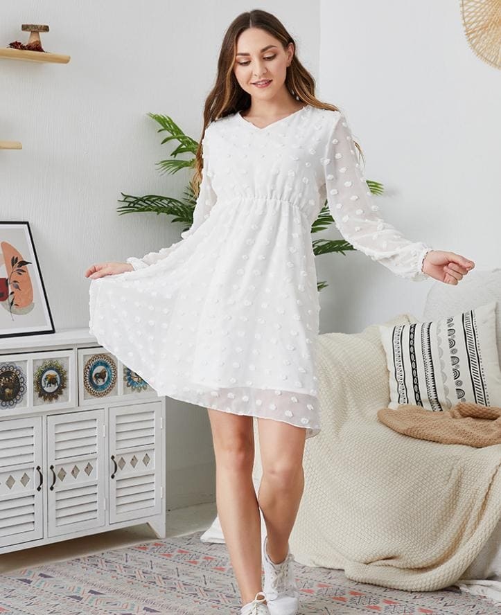 Mommy and Me Chiffon Long Sleeve V-Neck Tunic Dress