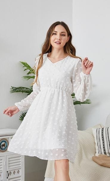 Mommy and Me Chiffon Long Sleeve V-Neck Tunic Dress