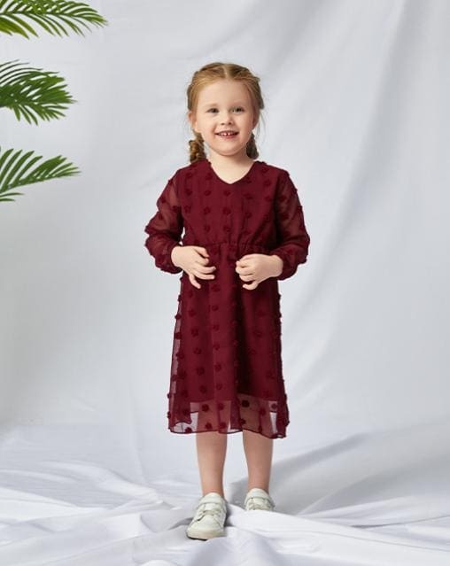 Mommy and Me Chiffon Long Sleeve V-Neck Tunic Dress