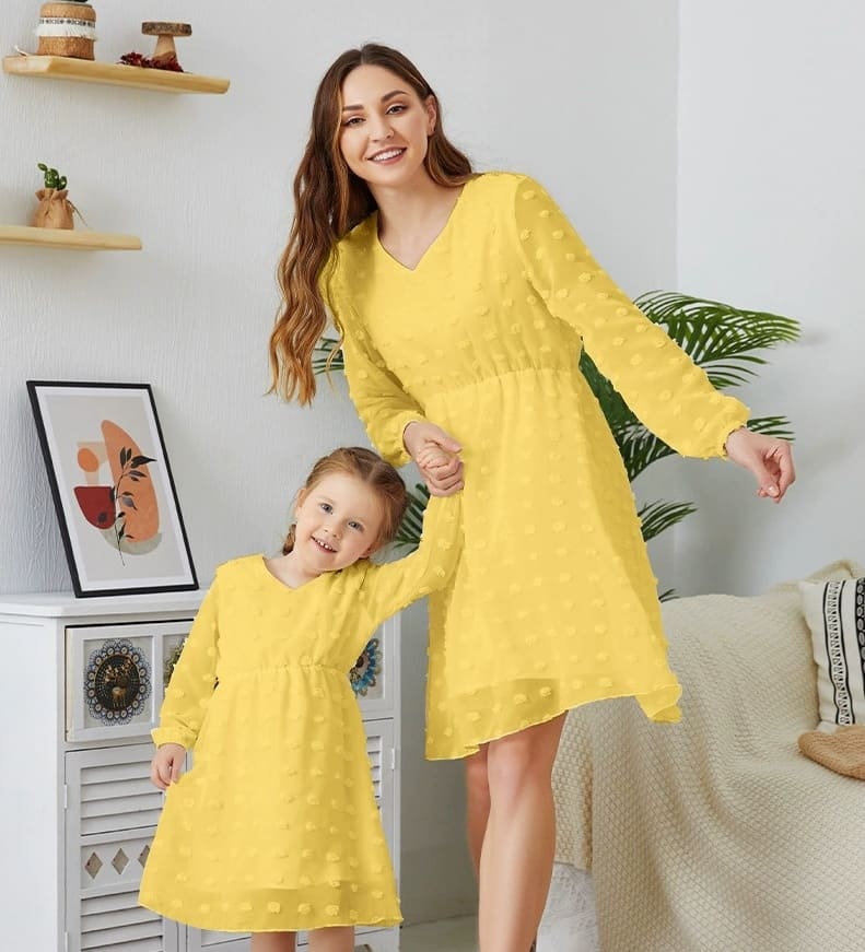 Mommy and Me Chiffon Long Sleeve V-Neck Tunic Dress