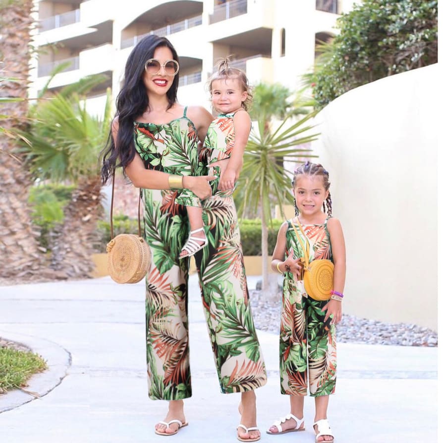 Mommy and Me Outfits Bohemian green sling parent-child outfit