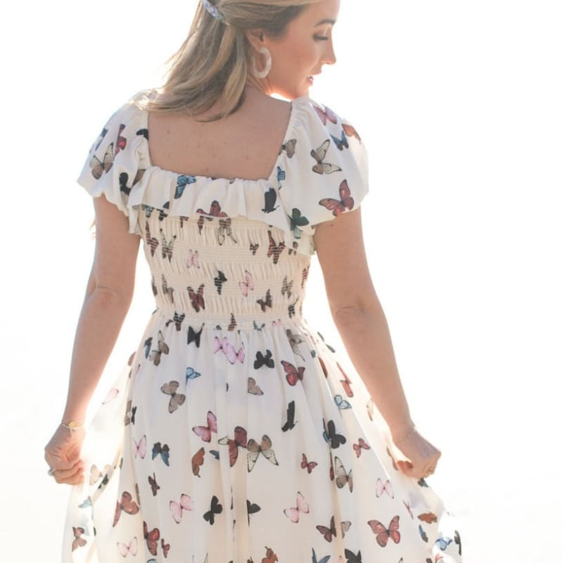 Mommy and Me Outfits Butterfly Print Puff Sleeve Mother-Daughter Dress