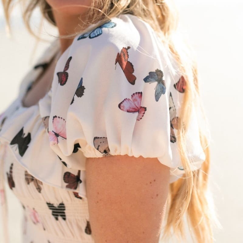 Mommy and Me Outfits Butterfly Print Puff Sleeve Mother-Daughter Dress