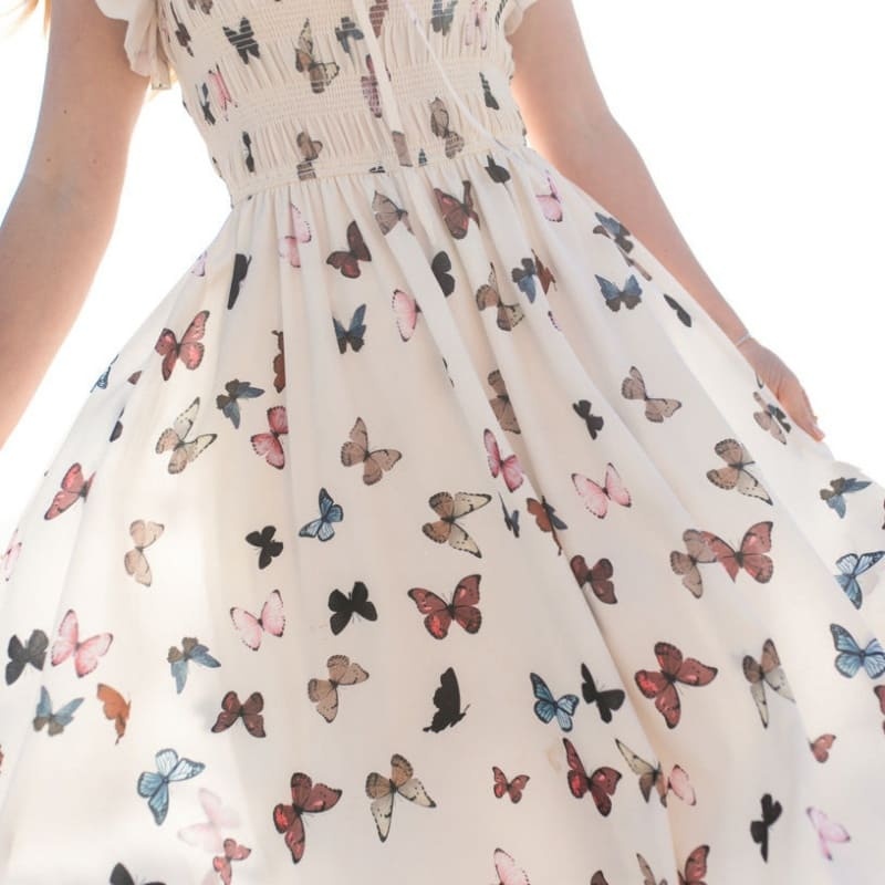 Mommy and Me Outfits Butterfly Print Puff Sleeve Mother-Daughter Dress