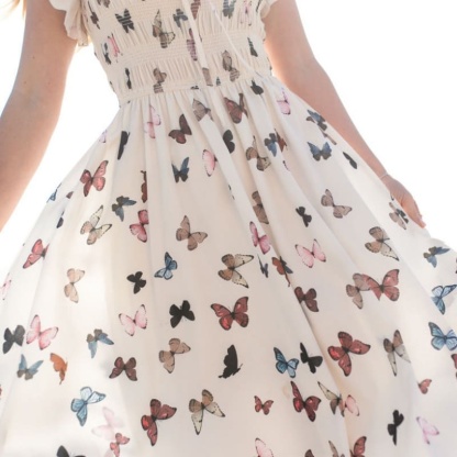Mommy and Me Outfits Butterfly Print Puff Sleeve Mother-Daughter Dress