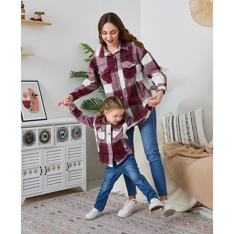 Mommy and Me Outfits Casual Flannel Parent-child Plaid Jacket