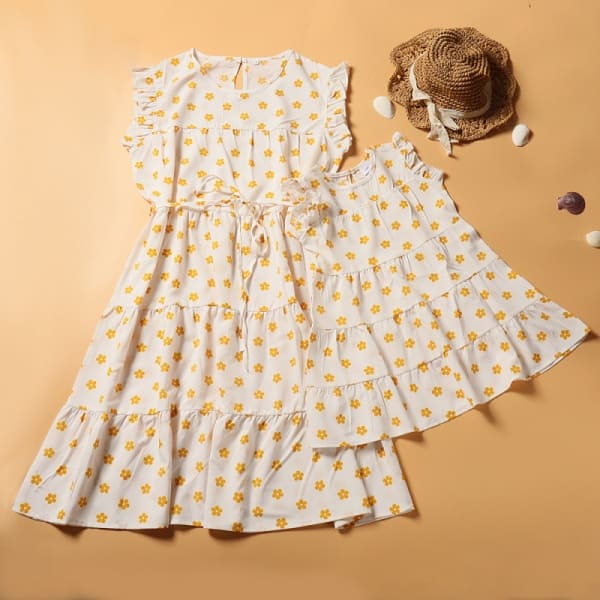 Mommy and Me Outfits Casual Floral Print Mother-Daughter Dress