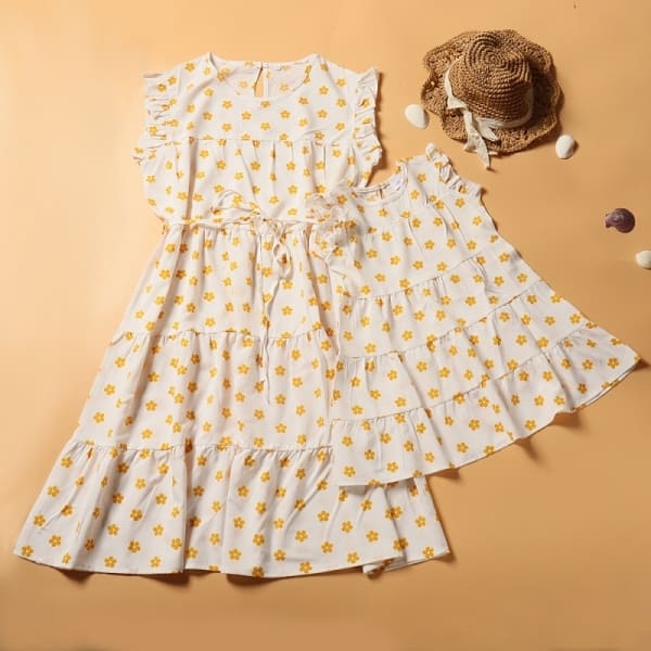 Mommy and Me Outfits Casual Floral Print Mother-Daughter Dress