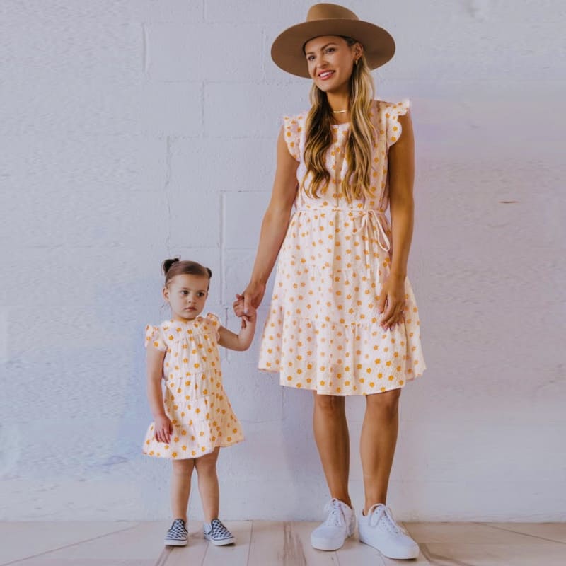 Mommy and Me Outfits Casual Floral Print Mother-Daughter Dress