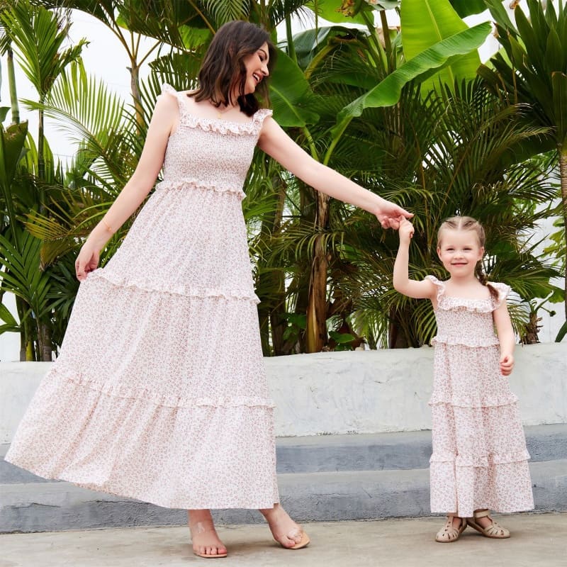 Mommy and Me Outfits Casual Loose Flowing Floral Parent-child Dress