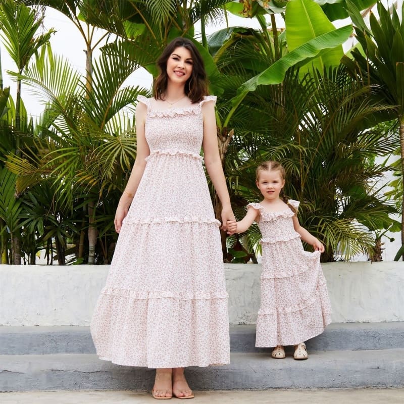 Mommy and Me Outfits Casual Loose Flowing Floral Parent-child Dress
