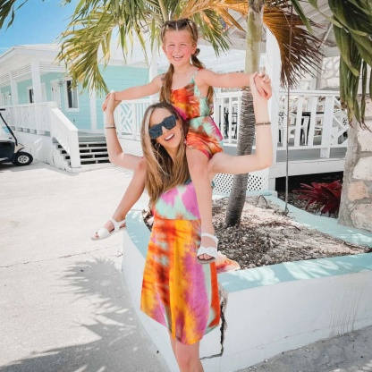 Mommy and Me Outfits Casual Loose Tie-dye Parent-child Dress