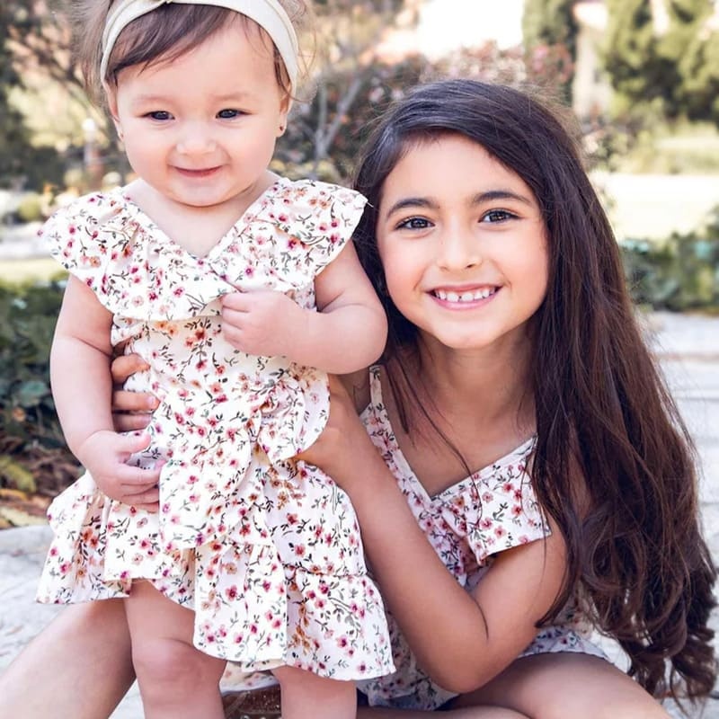 Mommy and Me Outfits V-neck Sexy Waist Floral Parent-child Dress