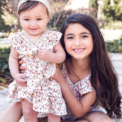 Mommy and Me Outfits V-neck Sexy Waist Floral Parent-child Dress