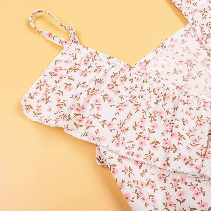 Mommy and Me Outfits V-neck Sexy Waist Floral Parent-child Dress