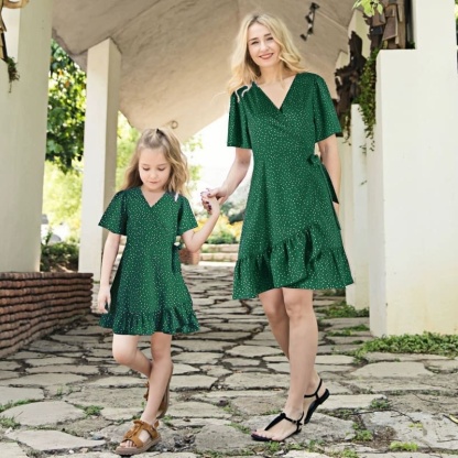 Mommy and Me Polka Dot Ruffle Hem Loose Dress