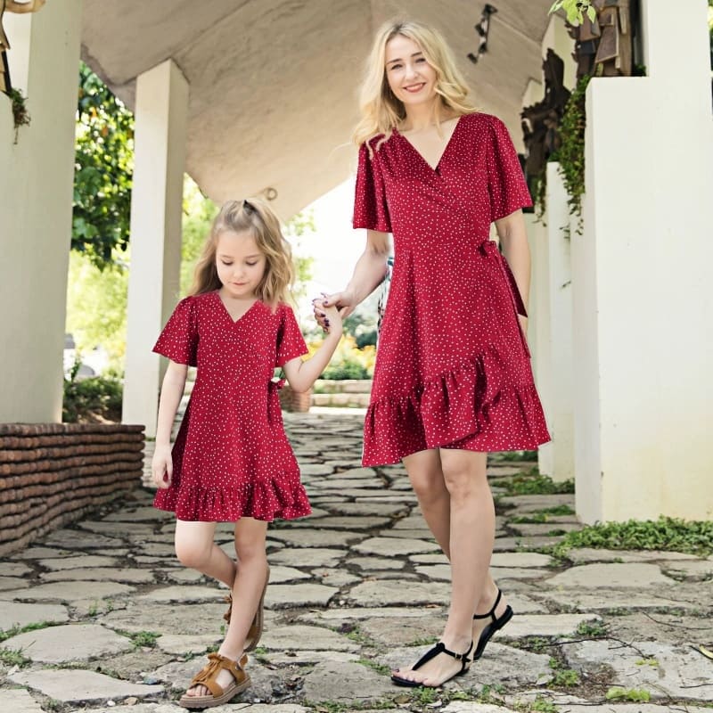 Mommy and Me Polka Dot Ruffle Hem Loose Dress