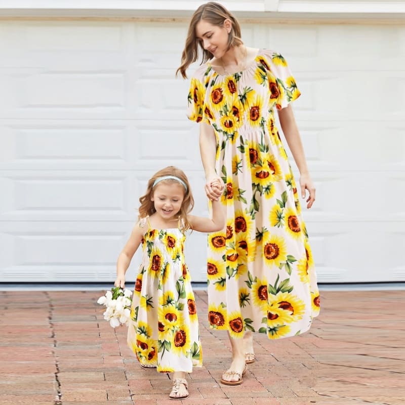 Mommy and Me Sunflower Print Beach Dress 
