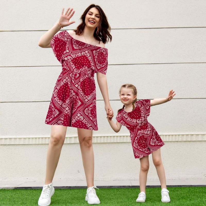Mommy and Me Waist Jumpsuit Bohemian Parent-child Outfits