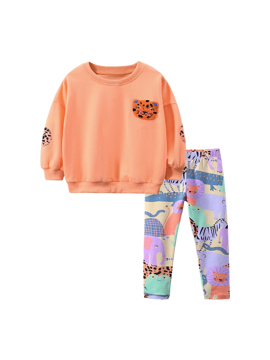 Little Maven Toddler/Kid Girl Tiger Head Embroidered Sweatshirt and Leggings Set