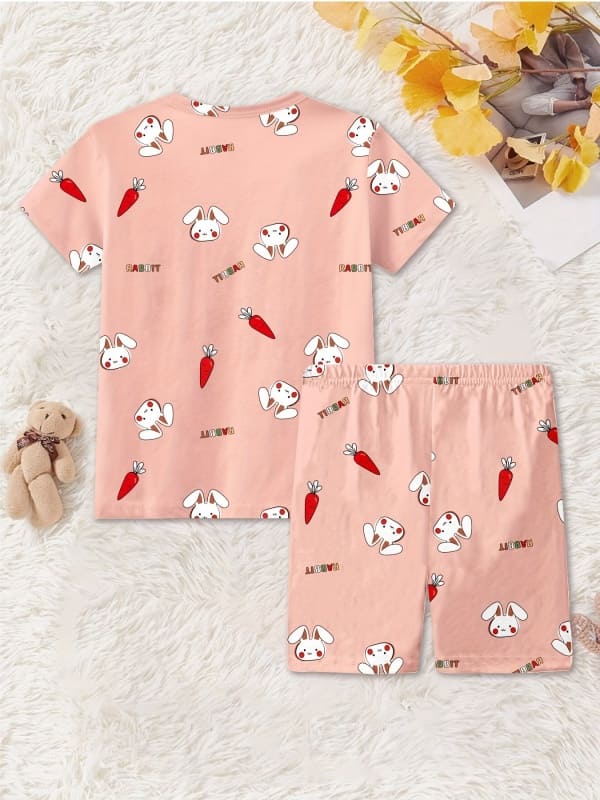 Little Maven Girls Rabbit & Carrot Print Cotton Pajama Set