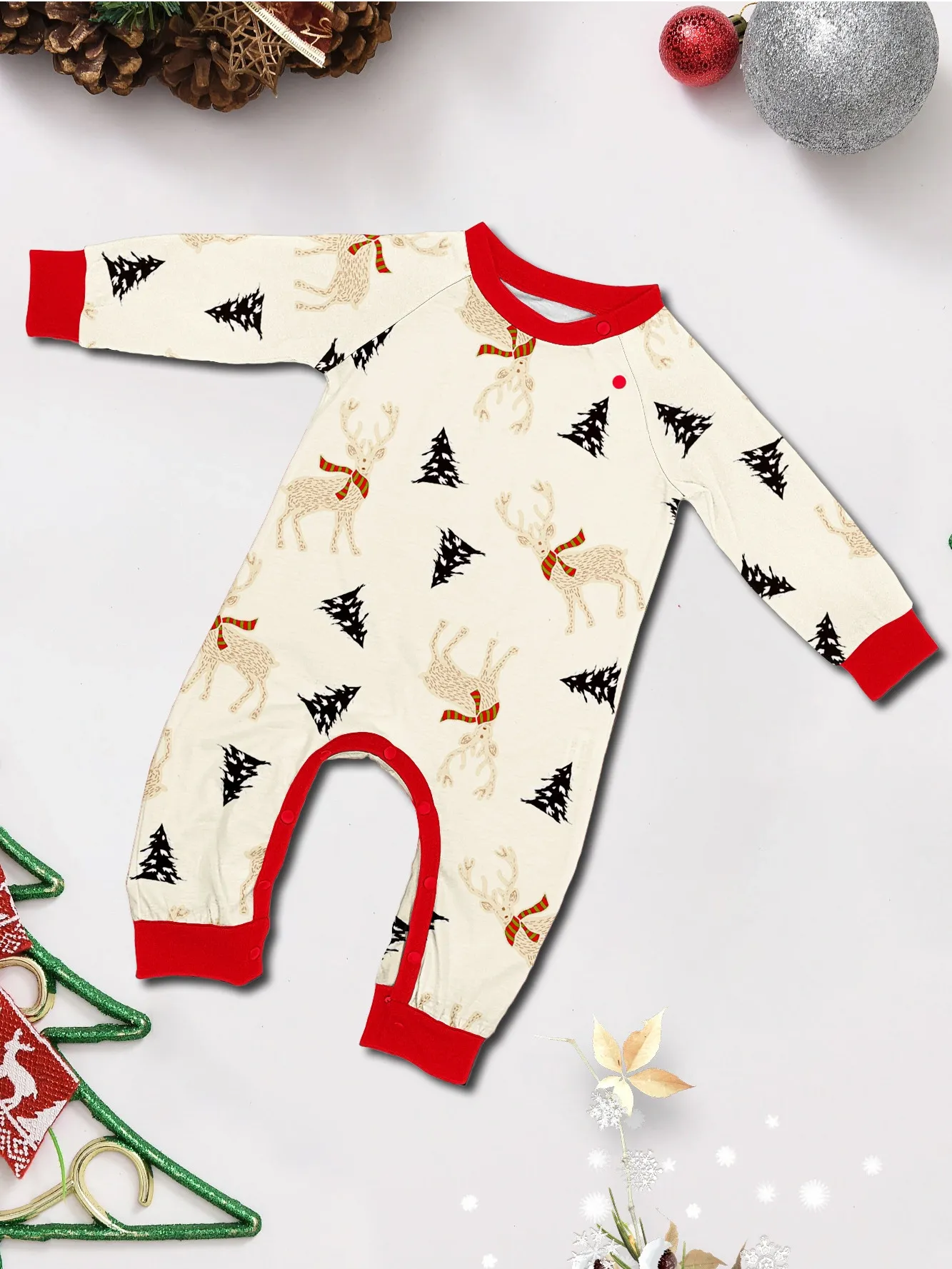 Christmas Family Pajamas White Deer Patchwork Trendy Print Pajamas Set