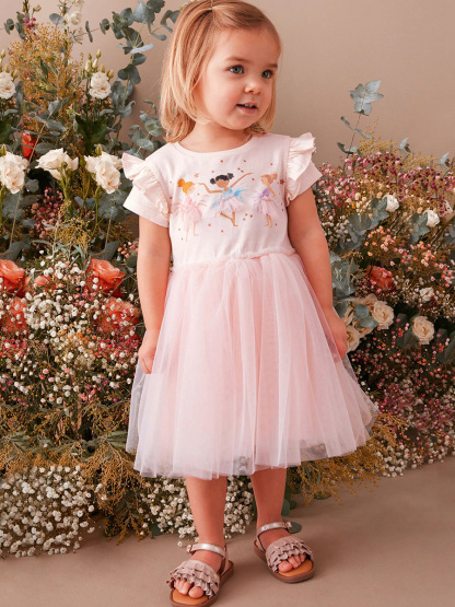 Little Maven Toddler/Kid Girls Character Print Embroidered Mesh Dress