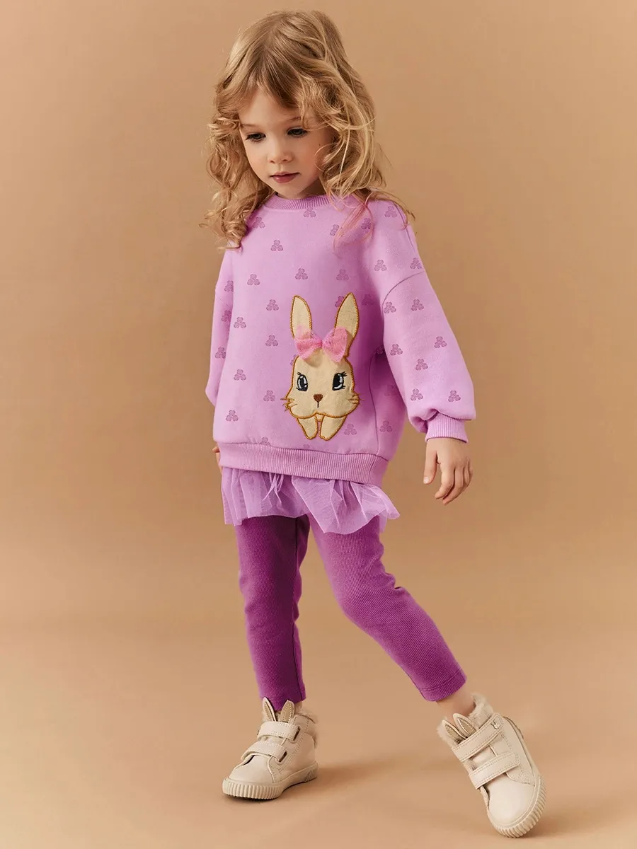 Toddler/Kid Girl Cartoon Rabbit Long-Sleeved Sweatshirt And Pants Set