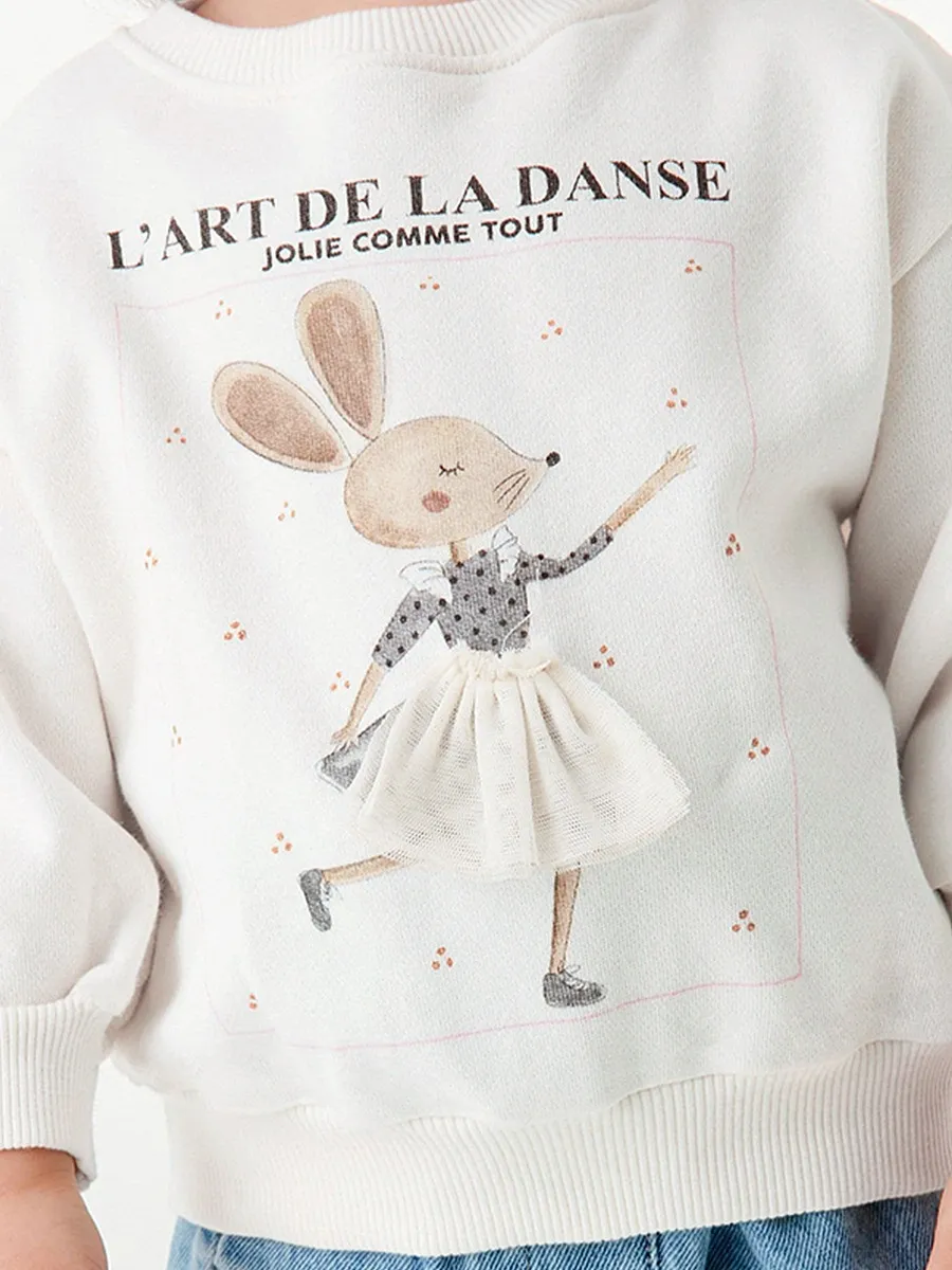 Toddler/Kid Girl Mouse Lettering Printed Long Sleeve Cotton Sweatshirt