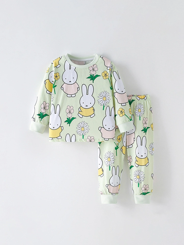 Toddler girl in white rabbit and flower print set