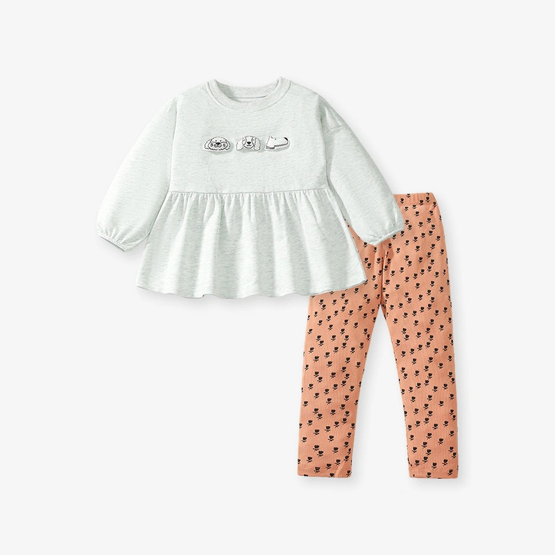 Little Maven Kid Girl 2pcs 3D Figure Embroidered Tee and Flower Printed Pants Set