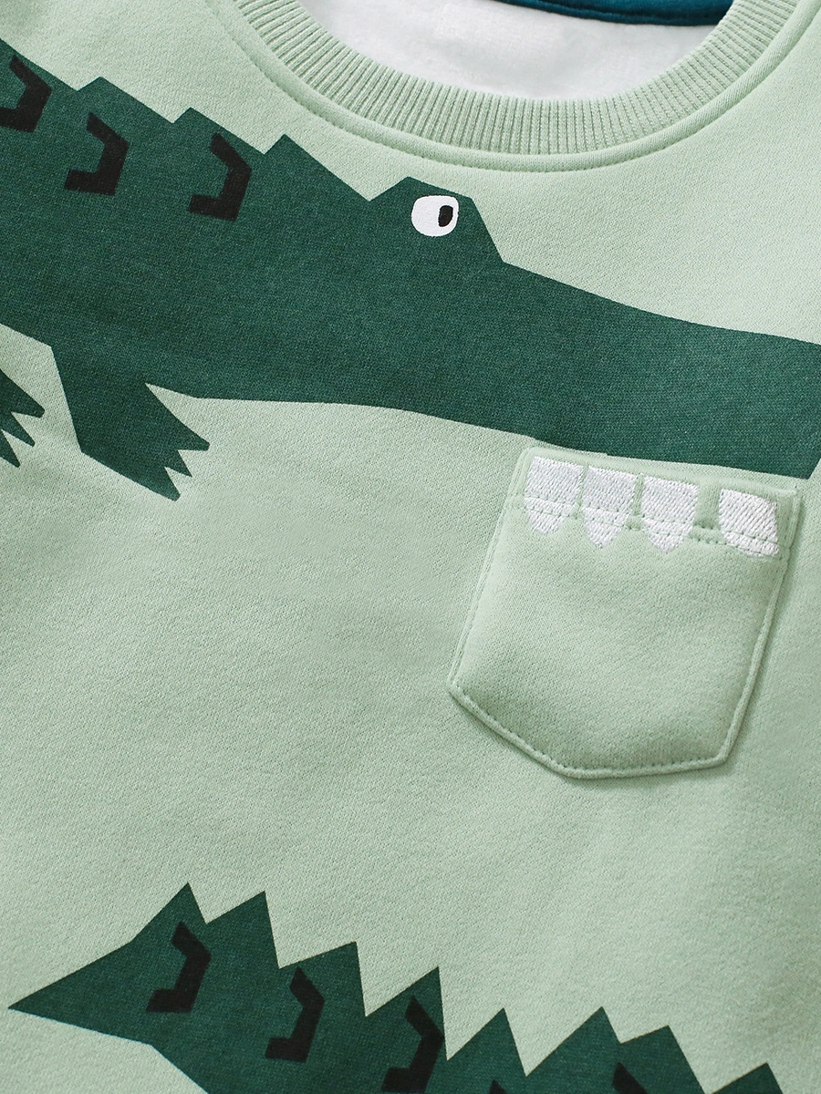 Toddler/Kid Boy 2pcs Crocodile Print Fleece Sweatshirt And Pants Set