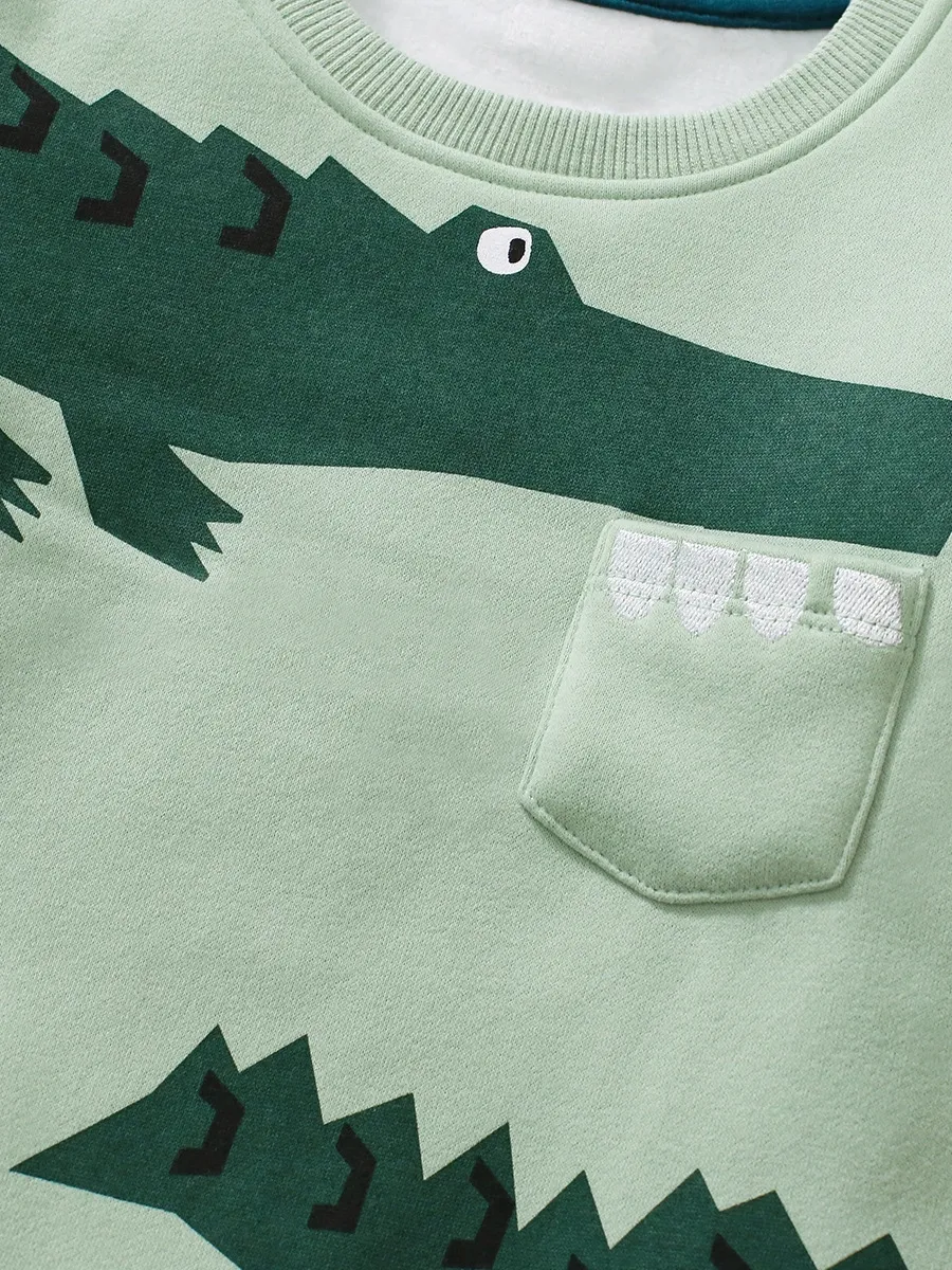 Toddler/Kid Boy 2pcs Crocodile Print Fleece Sweatshirt And Pants Set