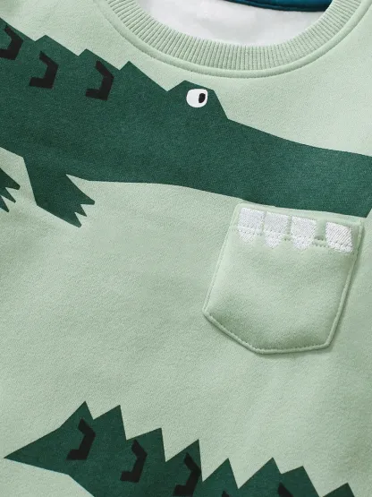 Toddler/Kid Boy 2pcs Crocodile Print Fleece Sweatshirt And Pants Set