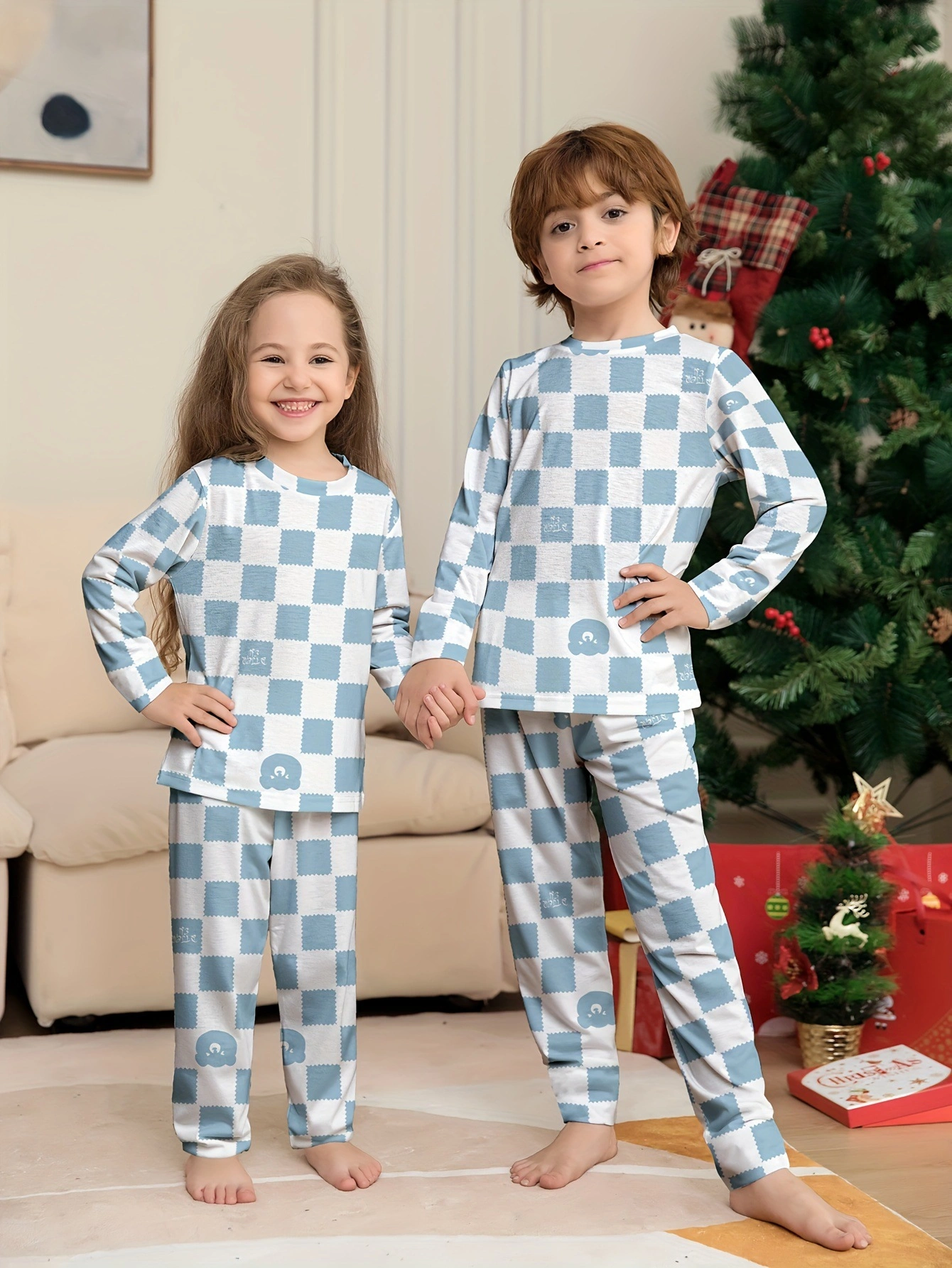 Little Maven Blue and white plaid toddler pajamas
