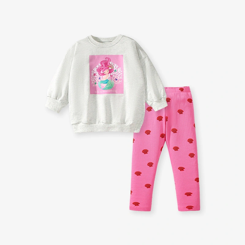 2pcs Toddler/Kid Girl Fall Mermaid Print Clothing Sets