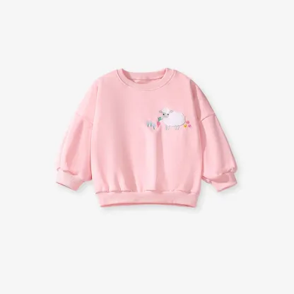 Toddler/Kid Girl 2pcs Lamb Embroidered Tee And Lamb Print Trousers Set