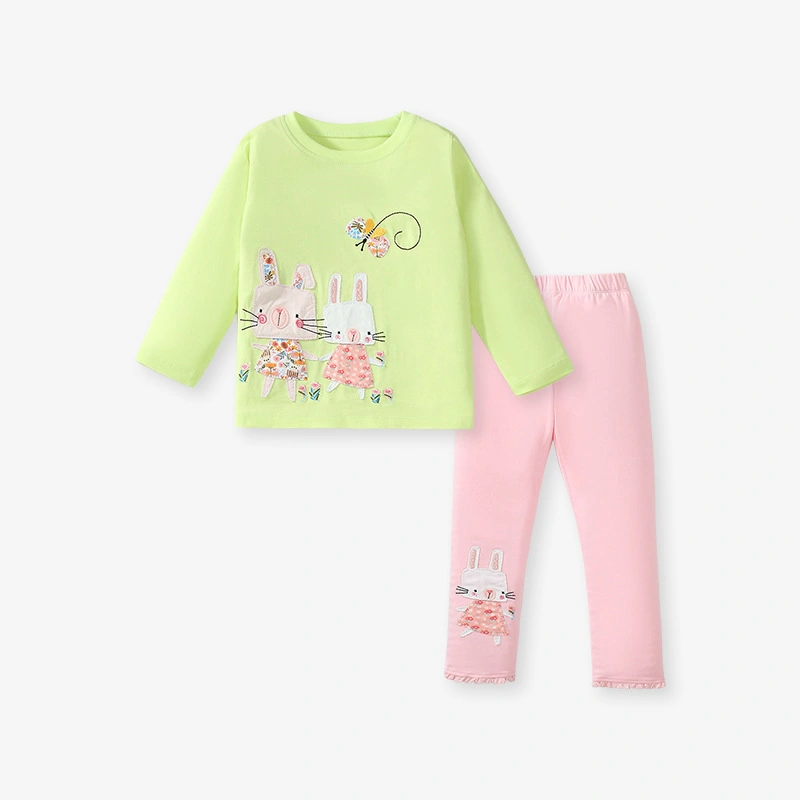 Little Maven Toddler/Kid Girl Cartoon Applique Embroidered Tee And Pants Set